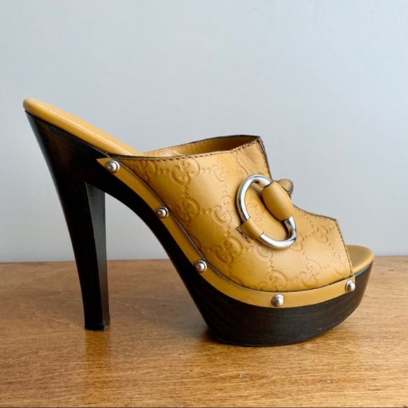 Gucci | Leather Platform Wooden GG Horsebit Mules - Picture 7 of 16